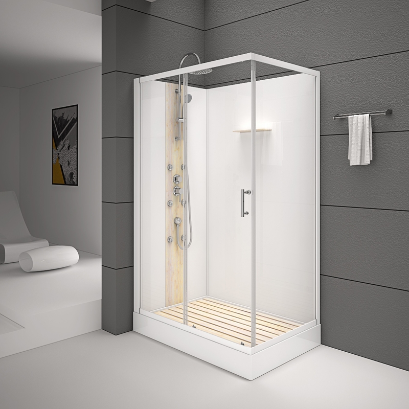 كابينة استحمام مربعة للحمام ، صينية أكريليك بيضاء ABS مطلية باللون الأبيض 1200 * 80 * 225 سم